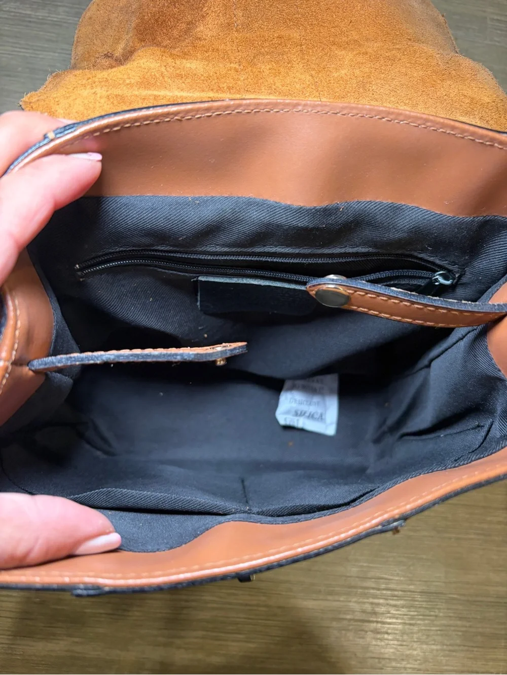Stylish Tan Leather & Suede Top-Handle Bag